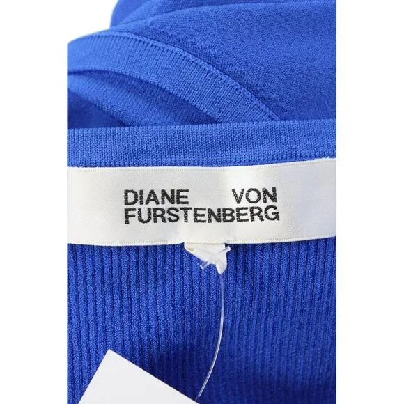 Diane Von Furstenberg Womens Ribbed Back Scoop Neck Long Sleeve Top Blue Small - Picture 4 of 5